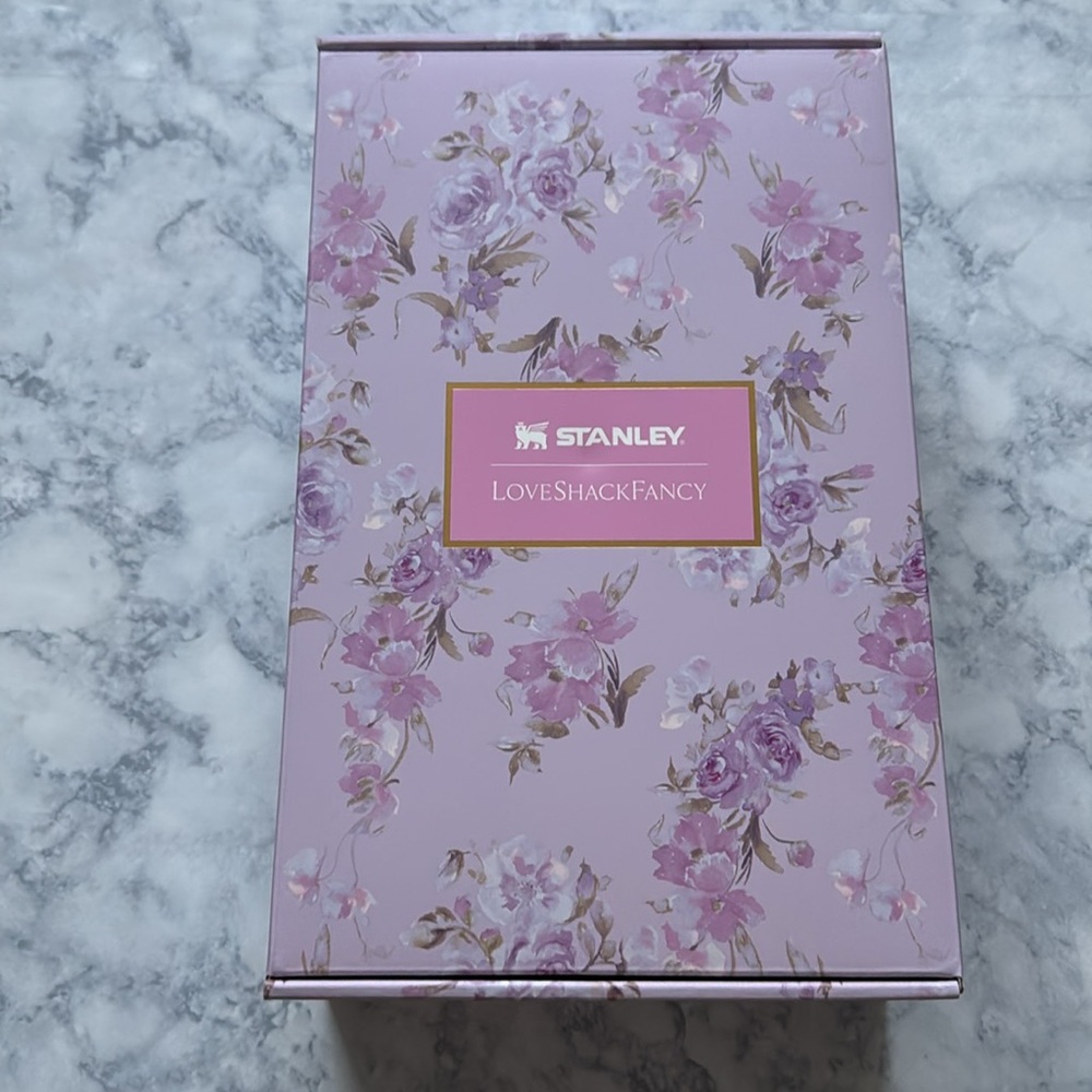 NEW! STANLEY Love Shack Fancy Happy Thoughts Purple Tumbler Box Only With Ribbon